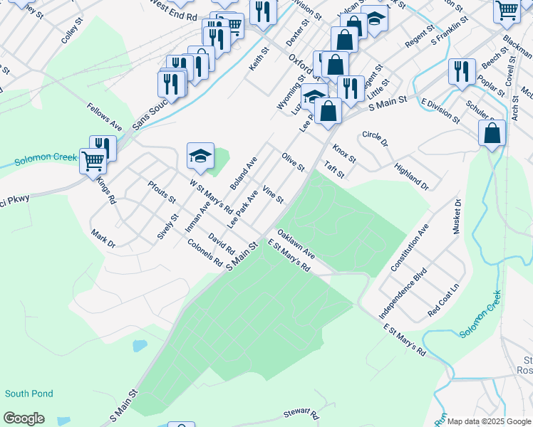 map of restaurants, bars, coffee shops, grocery stores, and more near 58 Graham Avenue in Wilkes-Barre