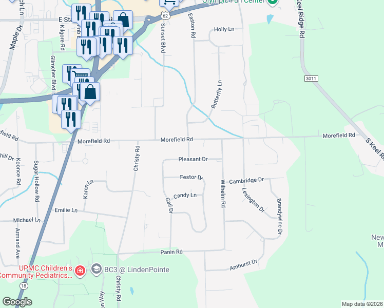 map of restaurants, bars, coffee shops, grocery stores, and more near 3700 Pleasant Drive in Hermitage