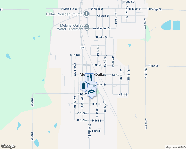 map of restaurants, bars, coffee shops, grocery stores, and more near in Melcher-Dallas