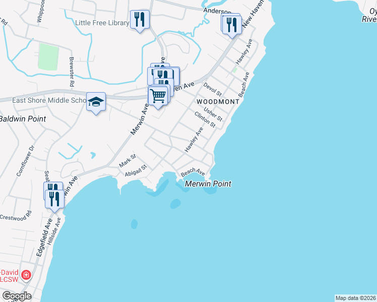 map of restaurants, bars, coffee shops, grocery stores, and more near 117 Hawley Avenue in Milford