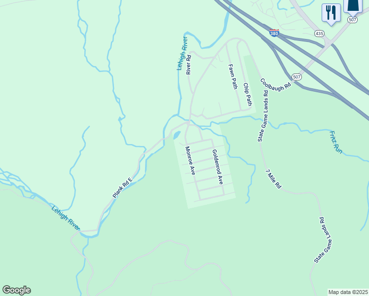 map of restaurants, bars, coffee shops, grocery stores, and more near 4128 Monroe Avenue in Gouldsboro