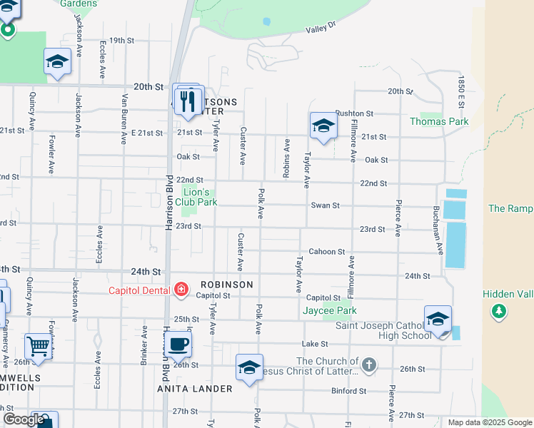 map of restaurants, bars, coffee shops, grocery stores, and more near 1420 23rd Street in Ogden