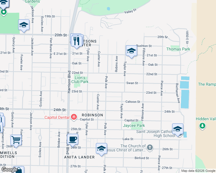 map of restaurants, bars, coffee shops, grocery stores, and more near 1420 23rd Street in Ogden