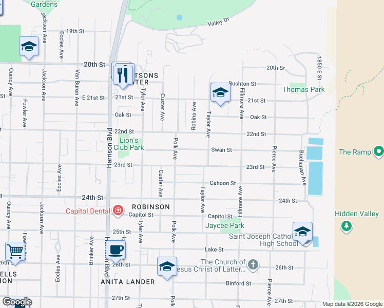 map of restaurants, bars, coffee shops, grocery stores, and more near 1470 23rd Street in Ogden
