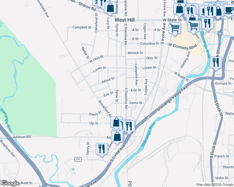 map of restaurants, bars, coffee shops, grocery stores, and more near 729 Syme Street in Masury