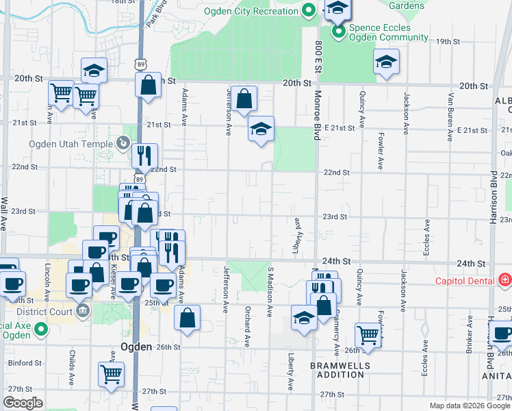 map of restaurants, bars, coffee shops, grocery stores, and more near 658 23rd Street in Ogden