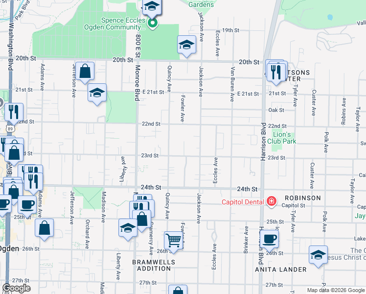 map of restaurants, bars, coffee shops, grocery stores, and more near 925 23rd Street in Ogden