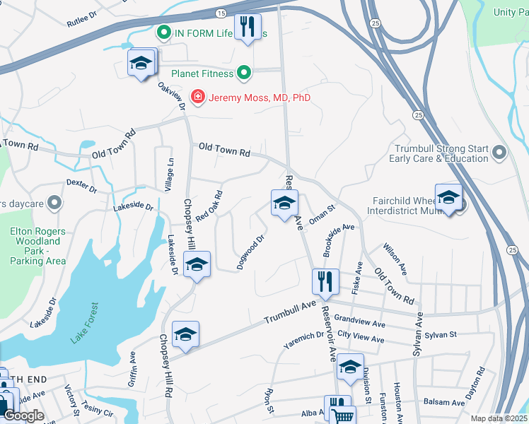 map of restaurants, bars, coffee shops, grocery stores, and more near 149 Grey Rock Road in Bridgeport
