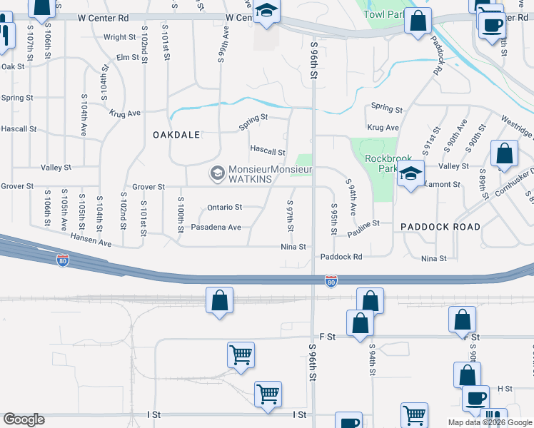 map of restaurants, bars, coffee shops, grocery stores, and more near 3513 Armbrust Drive in Omaha