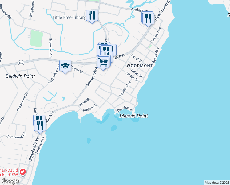map of restaurants, bars, coffee shops, grocery stores, and more near 24 Chapel Street in Milford