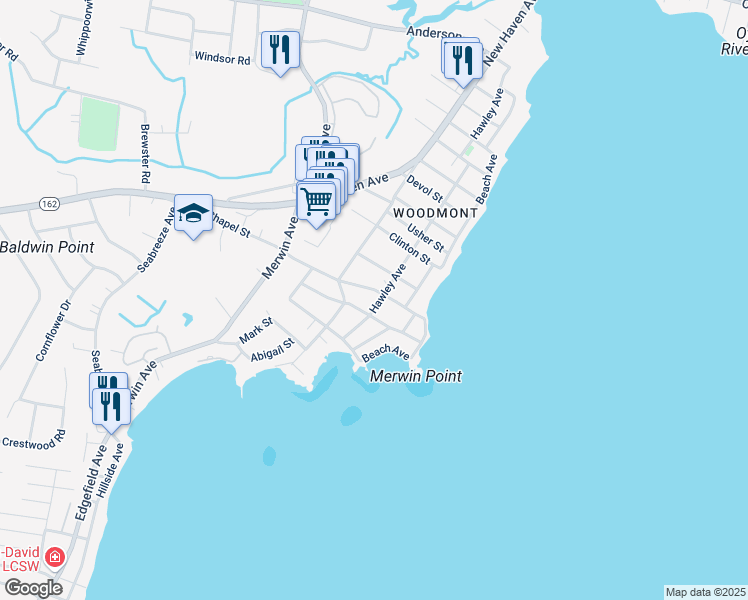 map of restaurants, bars, coffee shops, grocery stores, and more near 106 Hawley Avenue in Milford