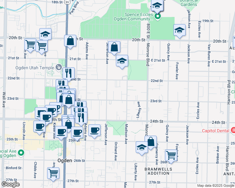 map of restaurants, bars, coffee shops, grocery stores, and more near 643 22nd Street in Ogden