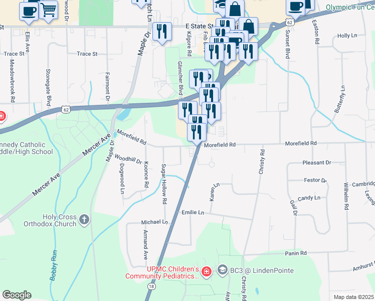 map of restaurants, bars, coffee shops, grocery stores, and more near 3003-3135 Morefield Rd in Hermitage