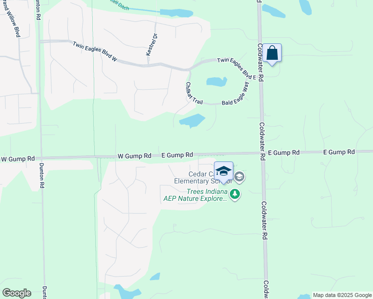 map of restaurants, bars, coffee shops, grocery stores, and more near 213 East Gump Road in Fort Wayne