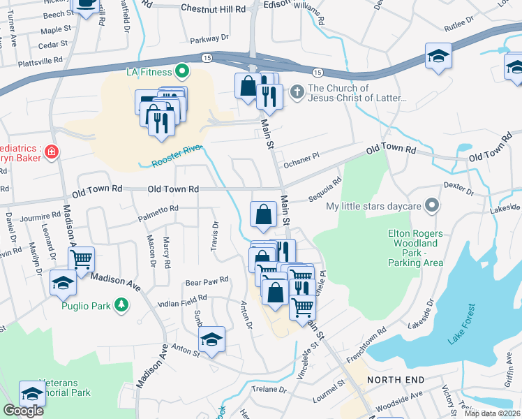map of restaurants, bars, coffee shops, grocery stores, and more near 118 Minturn Place in Bridgeport