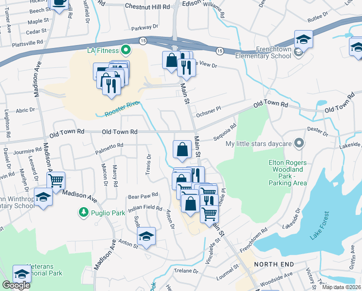 map of restaurants, bars, coffee shops, grocery stores, and more near 118 Minturn Place in Bridgeport