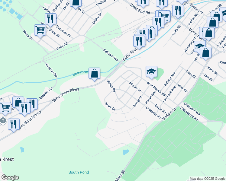 map of restaurants, bars, coffee shops, grocery stores, and more near in Luzerne County