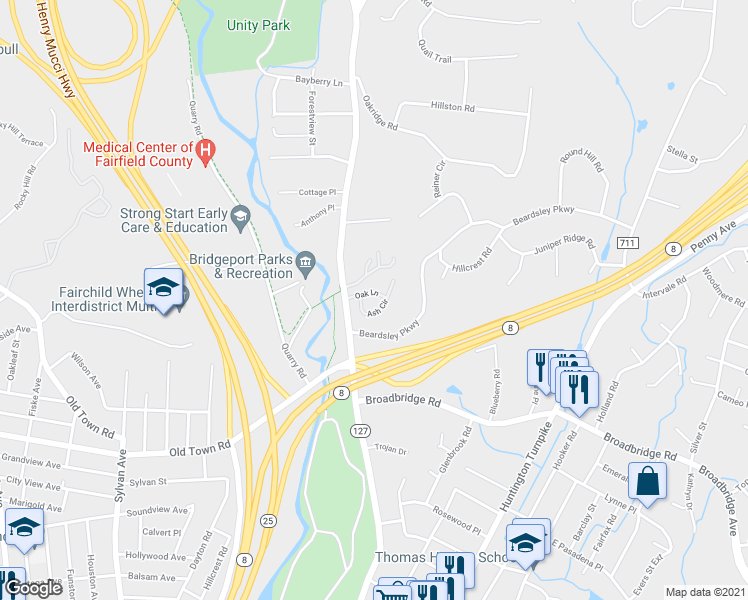 map of restaurants, bars, coffee shops, grocery stores, and more near 318 Stonebridge Lane in Trumbull