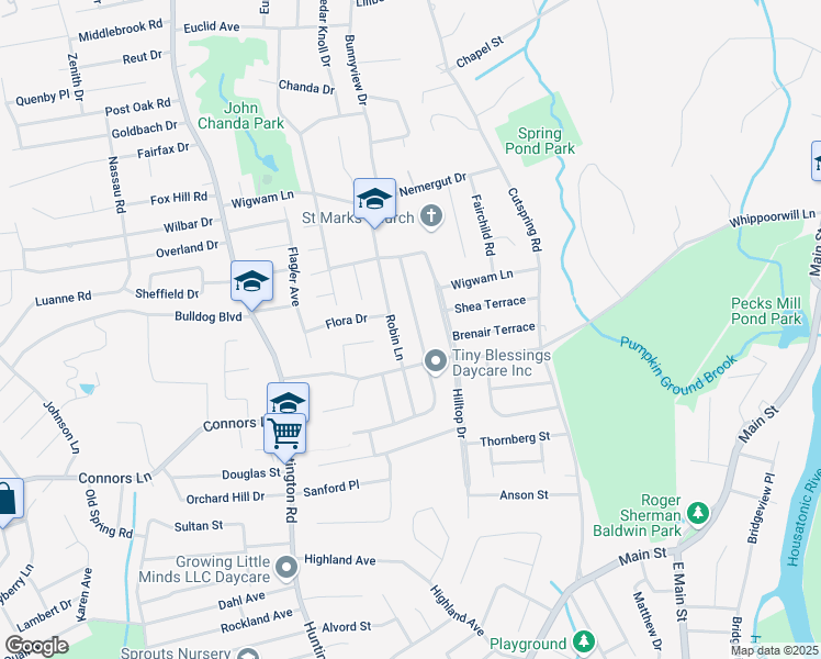 map of restaurants, bars, coffee shops, grocery stores, and more near 696 Chickadee Lane in Stratford