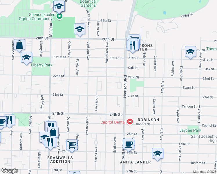 map of restaurants, bars, coffee shops, grocery stores, and more near 2248 Van Buren Avenue in Ogden