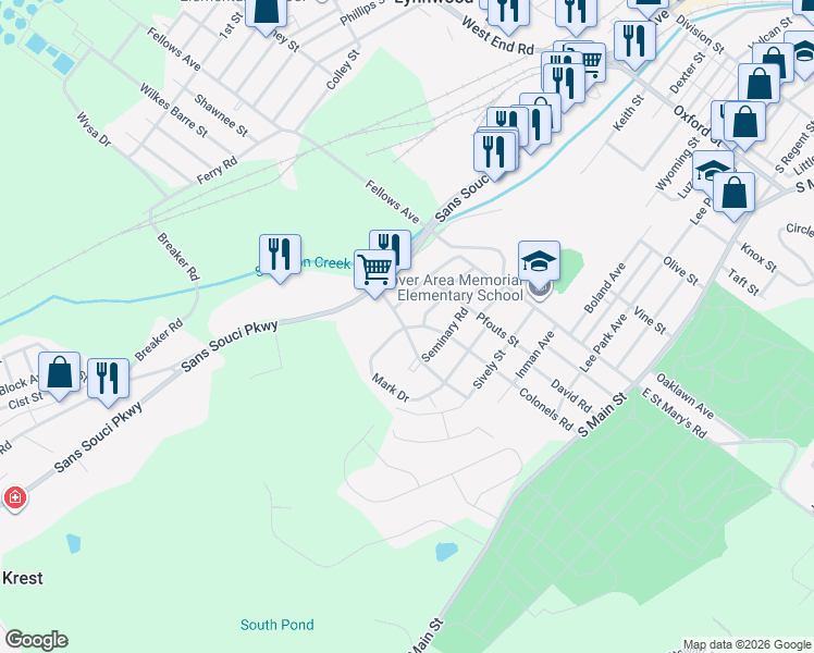 map of restaurants, bars, coffee shops, grocery stores, and more near in Luzerne County