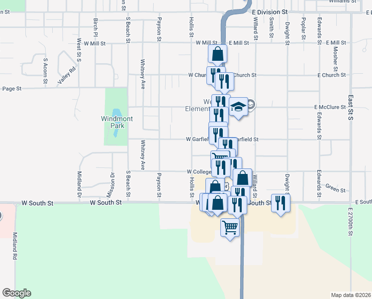 map of restaurants, bars, coffee shops, grocery stores, and more near 215 West Garfield Street in Kewanee