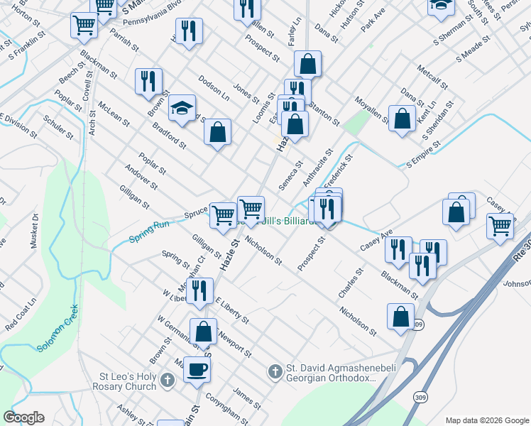 map of restaurants, bars, coffee shops, grocery stores, and more near 429 Blackman Street in Wilkes-Barre