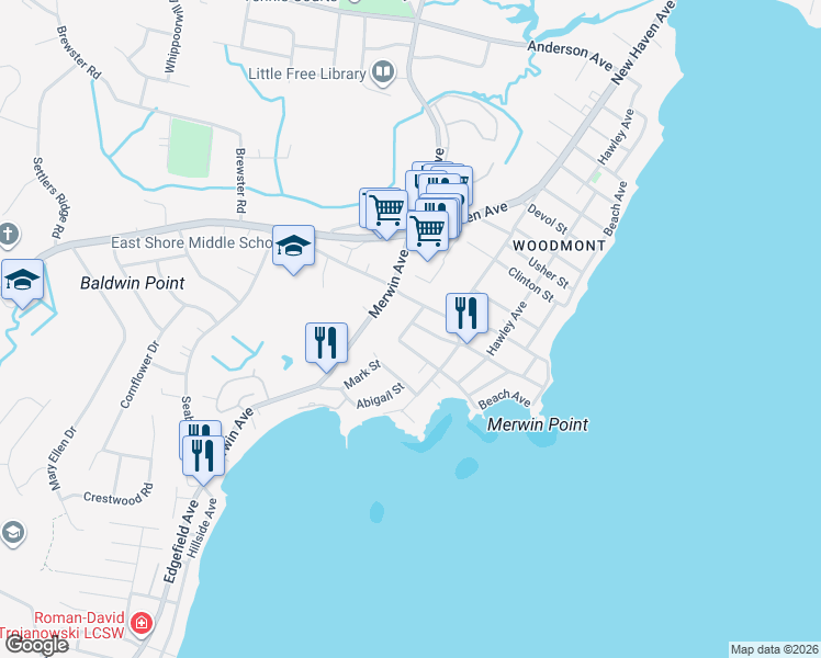 map of restaurants, bars, coffee shops, grocery stores, and more near 9 Mont Street in Milford