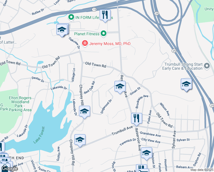 map of restaurants, bars, coffee shops, grocery stores, and more near 149 Grey Rock Road in Bridgeport