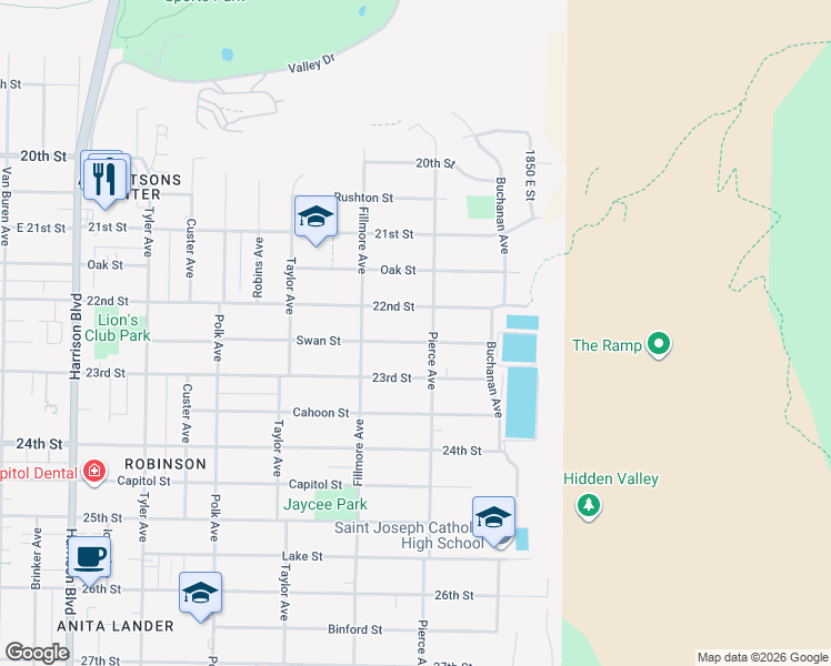 map of restaurants, bars, coffee shops, grocery stores, and more near 1685 22nd Street in Ogden