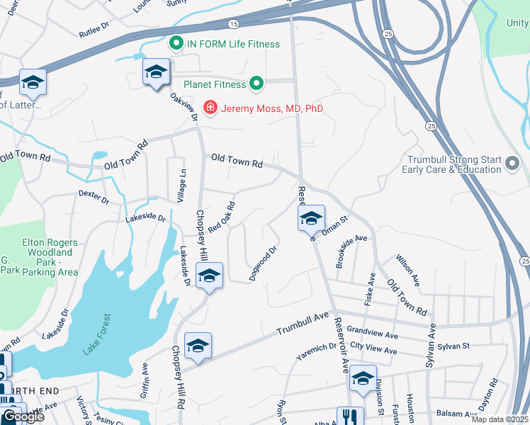 map of restaurants, bars, coffee shops, grocery stores, and more near 149 Grey Rock Road in Bridgeport