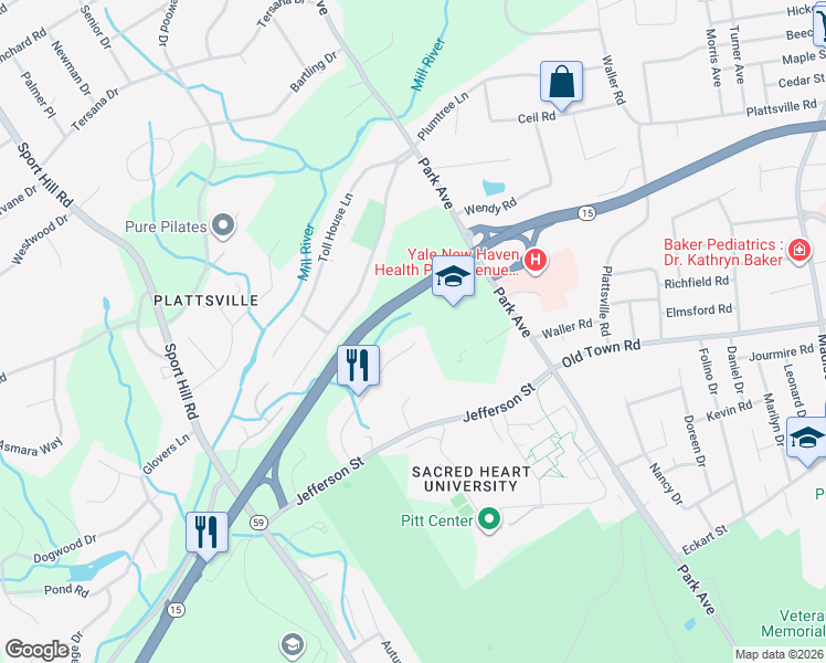 map of restaurants, bars, coffee shops, grocery stores, and more near 327 Weeping Willow Lane in Fairfield
