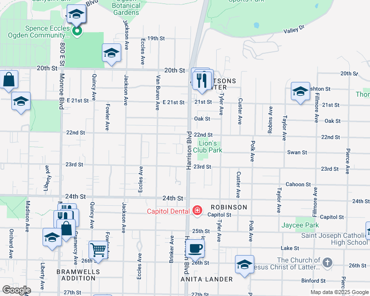 map of restaurants, bars, coffee shops, grocery stores, and more near 2240 Lorin Circle in Ogden