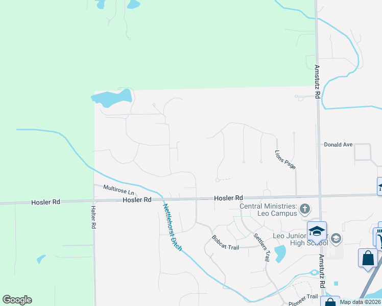 map of restaurants, bars, coffee shops, grocery stores, and more near 9043 Hosler Road in Leo-Cedarville