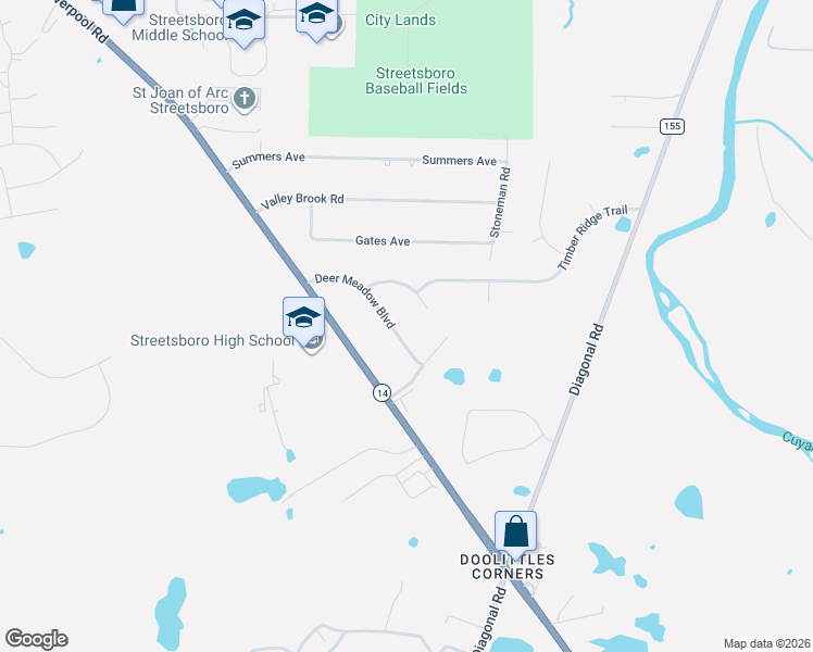 map of restaurants, bars, coffee shops, grocery stores, and more near 8620 Deer Meadow Boulevard in Streetsboro