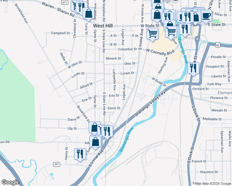 map of restaurants, bars, coffee shops, grocery stores, and more near 501 Lafayette Avenue in Sharon