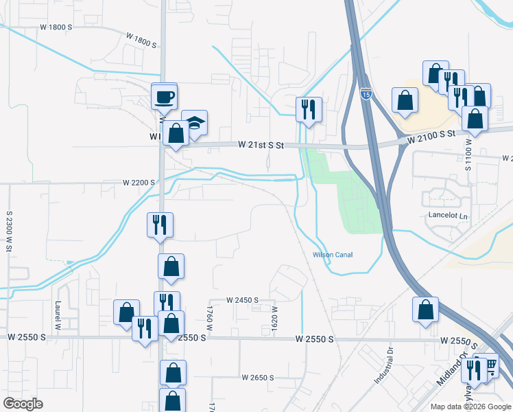 map of restaurants, bars, coffee shops, grocery stores, and more near in Marriott-Slaterville