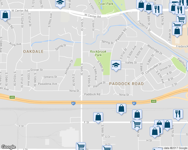 map of restaurants, bars, coffee shops, grocery stores, and more near 3516 South 94th Avenue in Omaha
