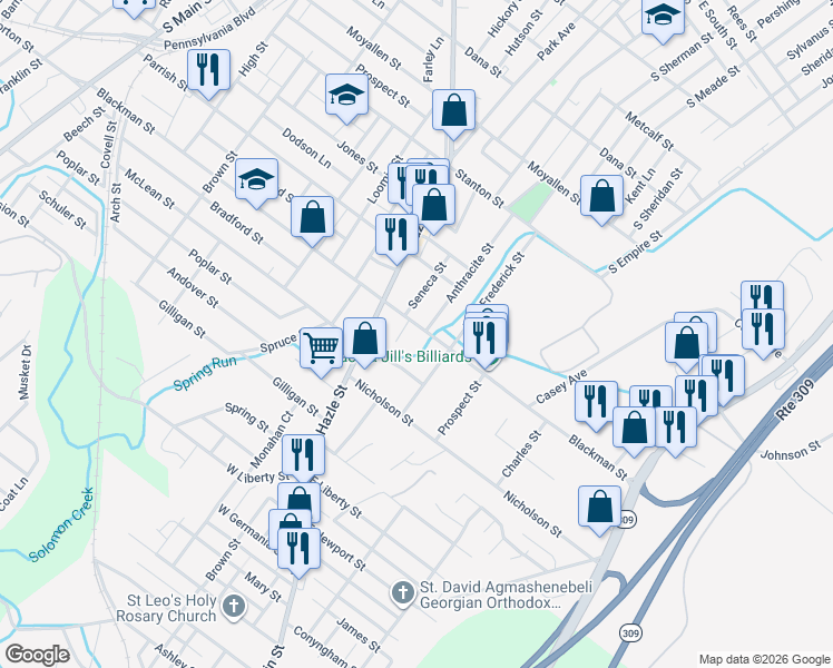 map of restaurants, bars, coffee shops, grocery stores, and more near 429 Blackman Street in Wilkes-Barre
