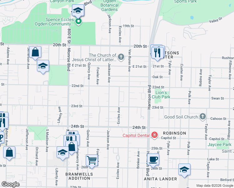 map of restaurants, bars, coffee shops, grocery stores, and more near 2237 Eccles Avenue in Ogden