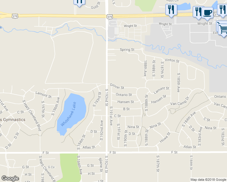 map of restaurants, bars, coffee shops, grocery stores, and more near 19034 Ontario Street in Omaha