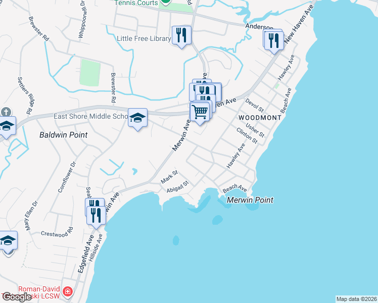 map of restaurants, bars, coffee shops, grocery stores, and more near 9 Mont Street in Milford