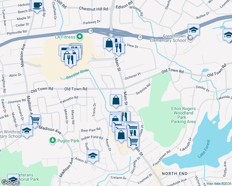 map of restaurants, bars, coffee shops, grocery stores, and more near 118 Minturn Place in Bridgeport