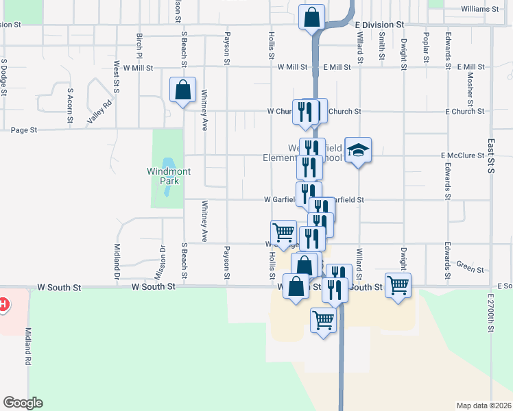map of restaurants, bars, coffee shops, grocery stores, and more near 215 West Garfield Street in Kewanee