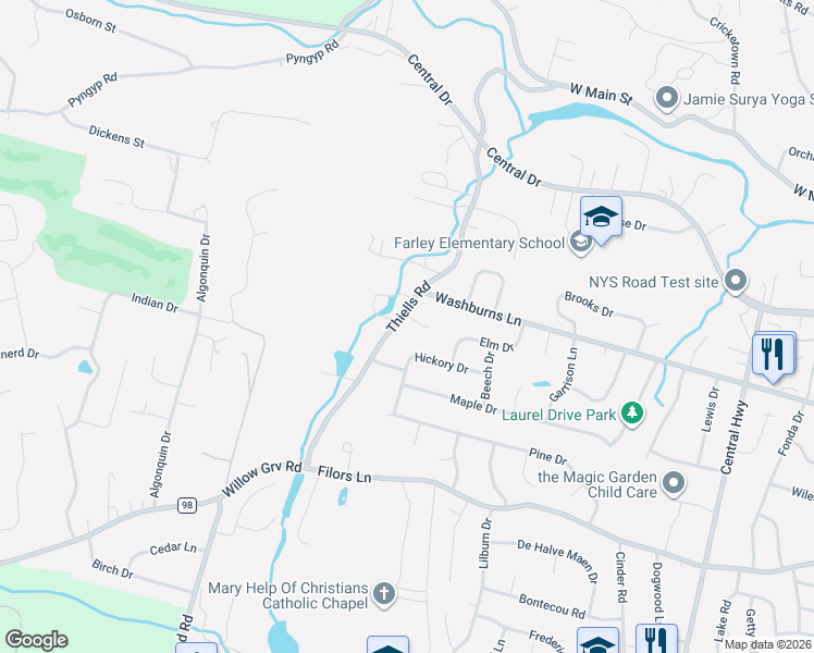 map of restaurants, bars, coffee shops, grocery stores, and more near 54 Thiells Road in Stony Point