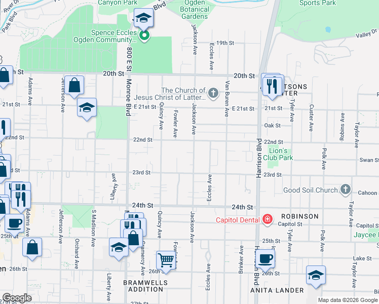 map of restaurants, bars, coffee shops, grocery stores, and more near 2229 Jackson Avenue in Ogden