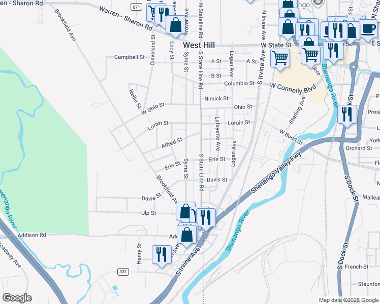 map of restaurants, bars, coffee shops, grocery stores, and more near 685 Syme Street in Masury