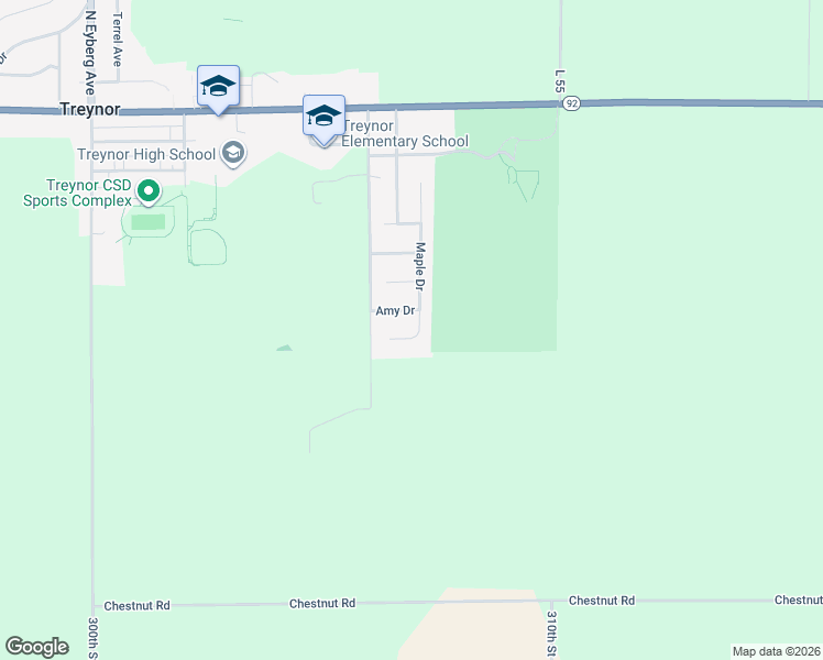 map of restaurants, bars, coffee shops, grocery stores, and more near 418 Maple Drive in Treynor