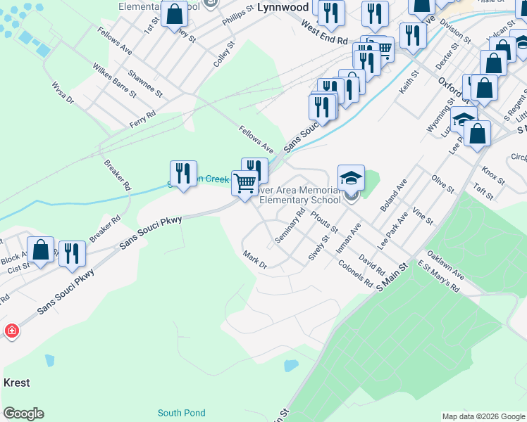 map of restaurants, bars, coffee shops, grocery stores, and more near in Luzerne County