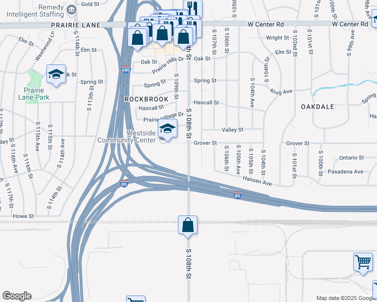 map of restaurants, bars, coffee shops, grocery stores, and more near 3534 South 108th Street in Omaha